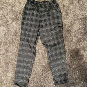 Ambiance Women's Black and Gray Plaid Straight Leg Pants